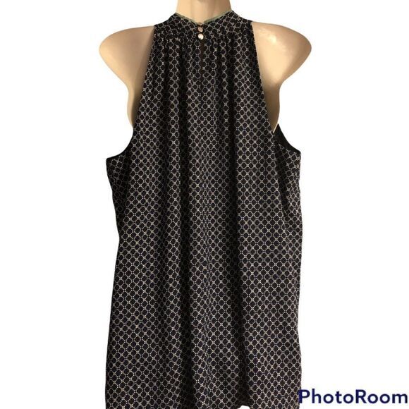 Vince Camuto fully lined navy print contrast teal neckline keyhole back Size M - Picture 3 of 6